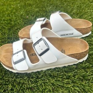 Birkenstock White and Brown Sandals with Contoured Footbed